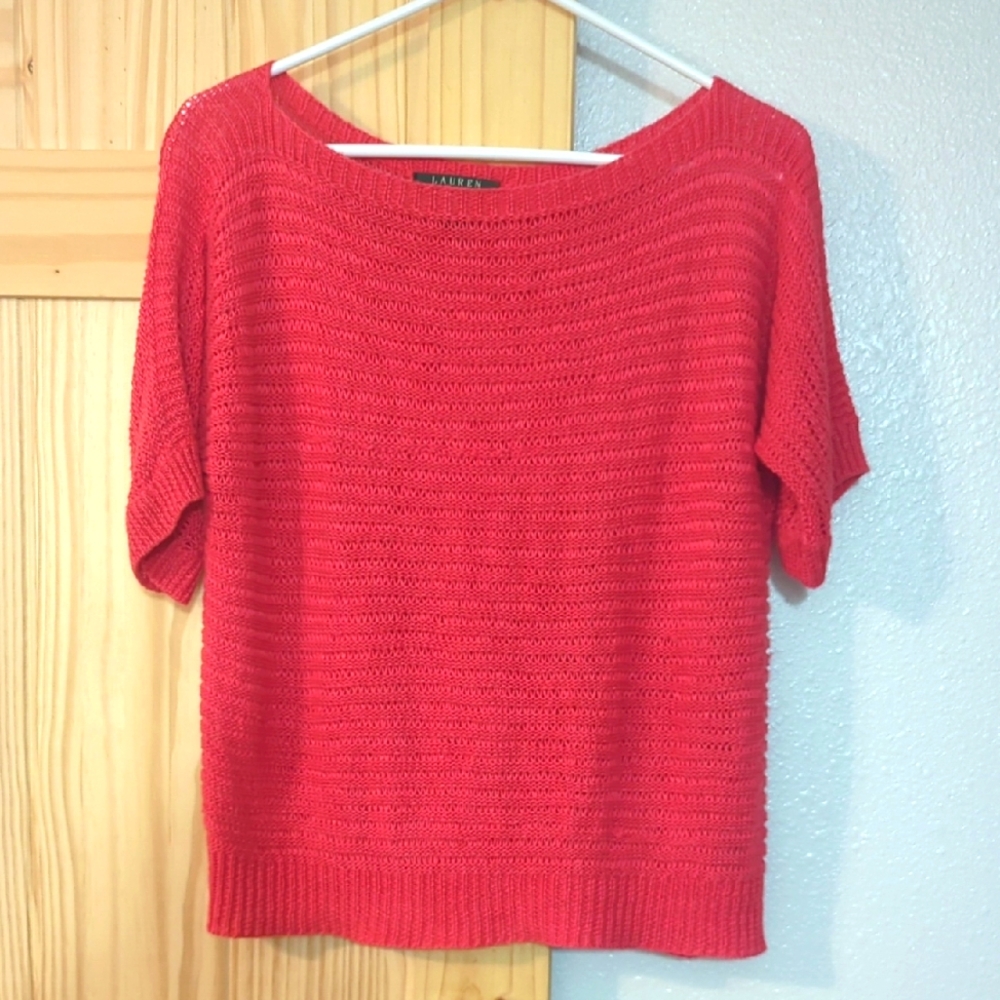 Ralph Lauren Coral Crew Neck Sweater with Ribbed Knit